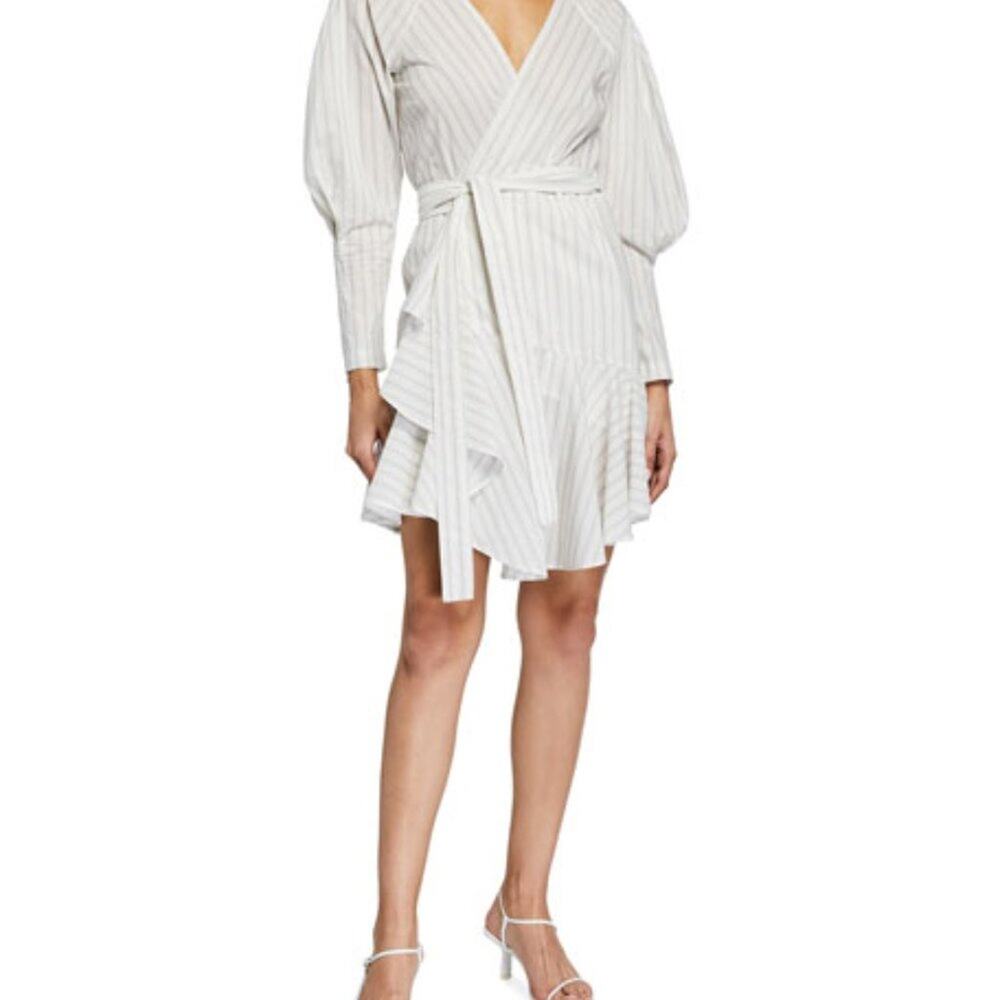 A.L.C. Enzo Striped Puff Sleeve Wrap Dress Size 6 Flaw